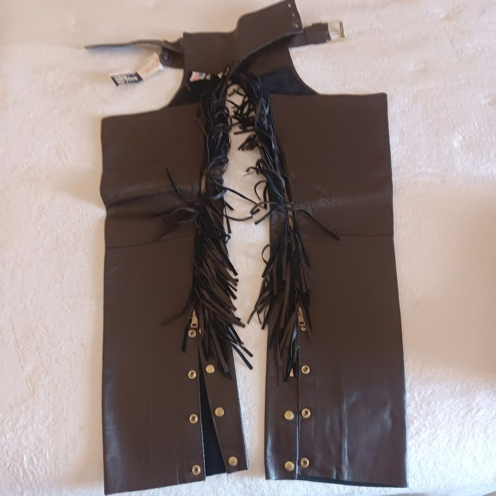 WOMEN'S BROWN CHAPS WITH FRINGE  BY ALL AMERICAN RIDER SIZE S